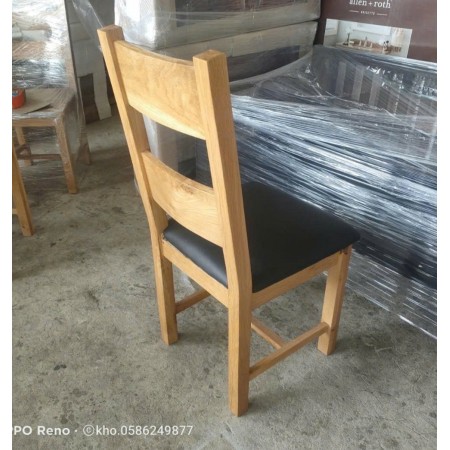 Ghế 2 Nan : Gỗ Sồi + Mặt Ghế Nệm Da PU ( Màu Đen )